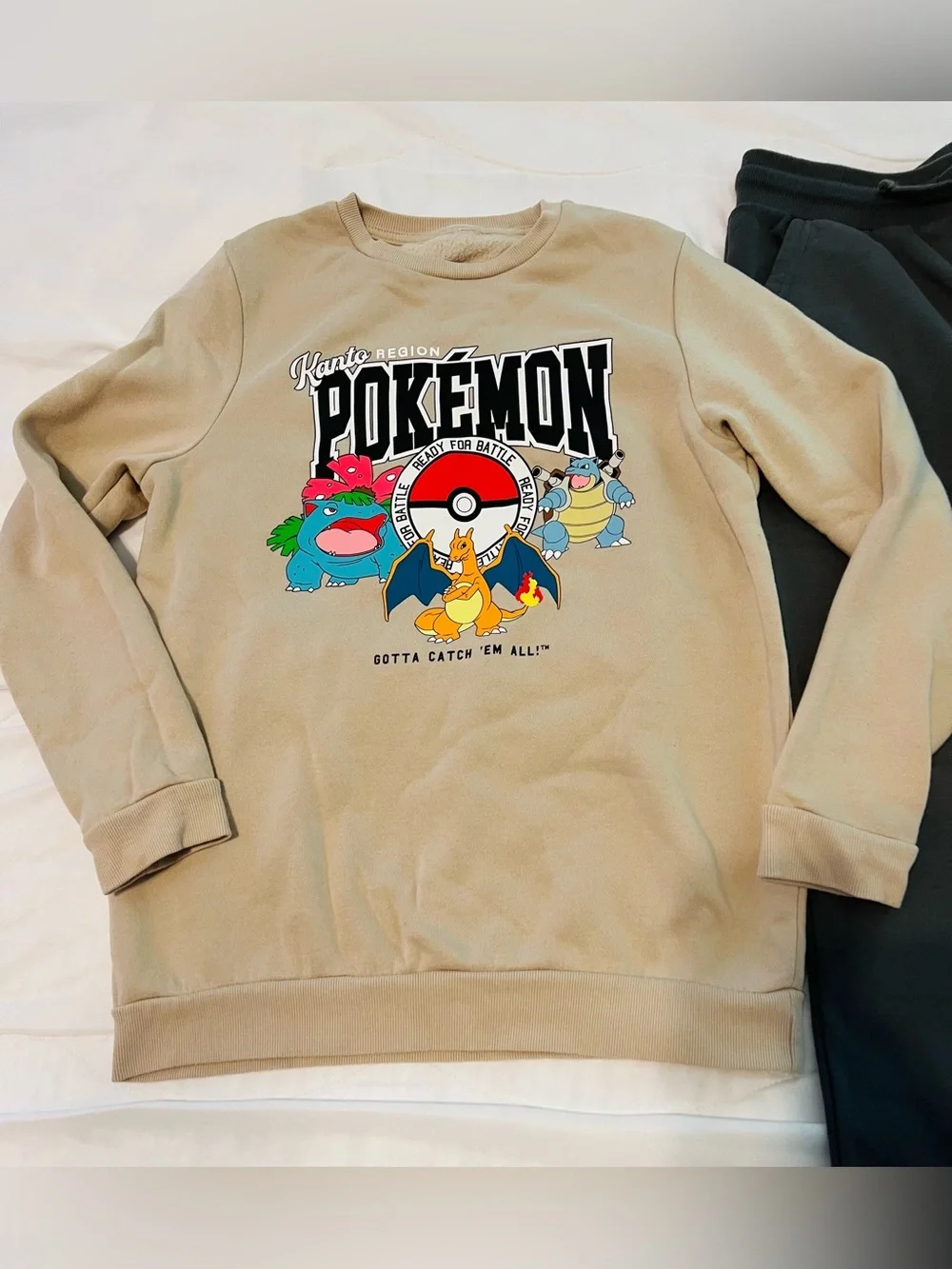 Pokemon Kids Tan Sweatshirt & Grey Joggers Set with Kanto Graphics